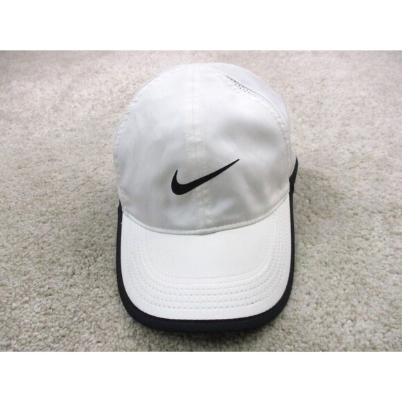 Nike Hat Cap Strap Back White Black Swoosh Lightweight Drifit Golf Golfer Mens * - Picture 2 of 12